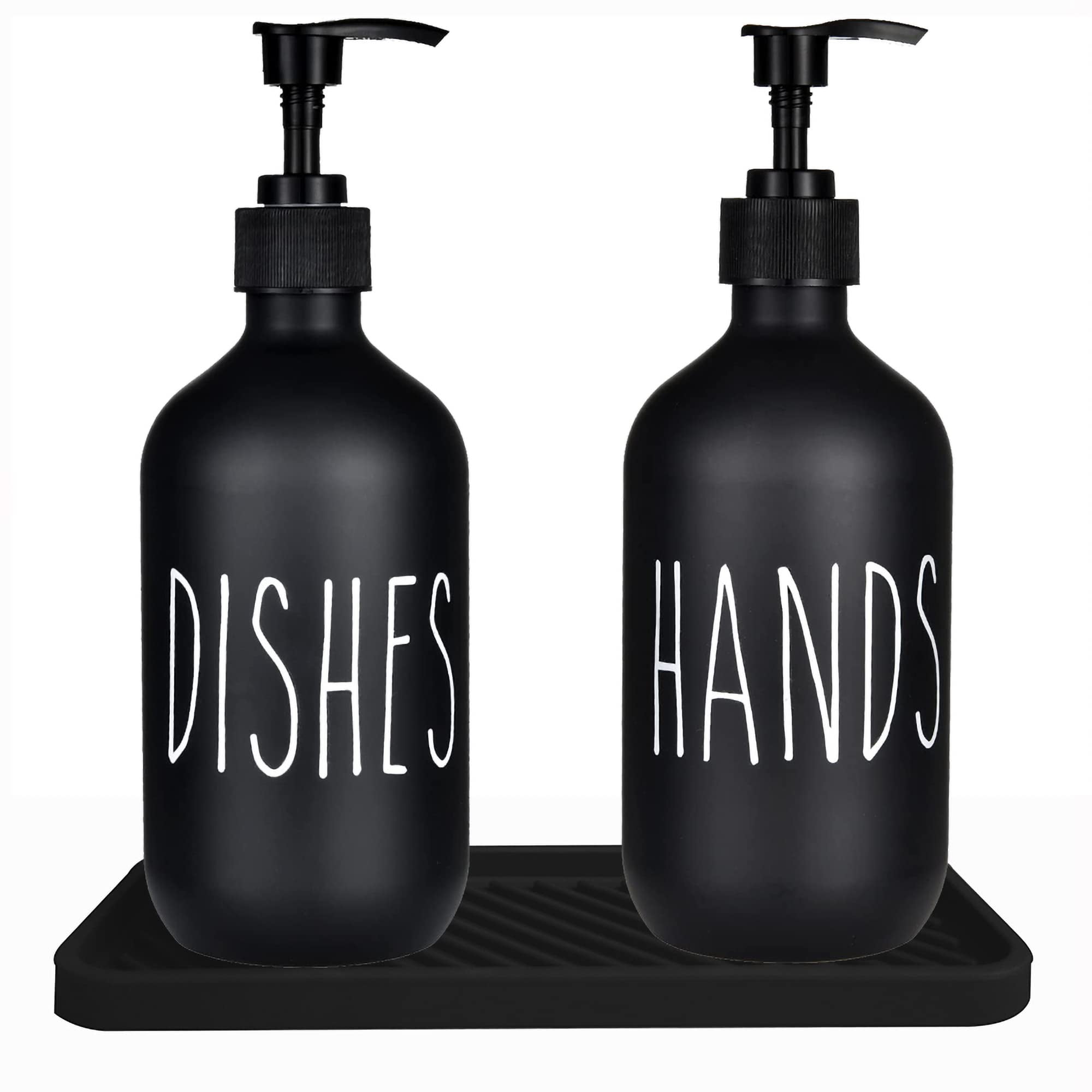 4 Pieces Kitchen Soap Dispenser Set Includes 16 oz Plastic Dish Soap Hand  Wash Dispenser with Silicone Tray and Labels, Dish Brush with Soap  Dispenser