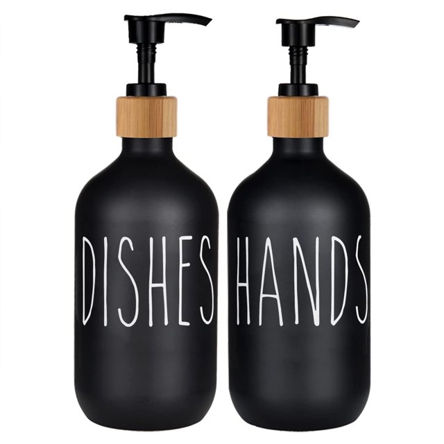Black Soap Dispenser Set,16 oz Dish Soap Dispenser for Kitchen Sink