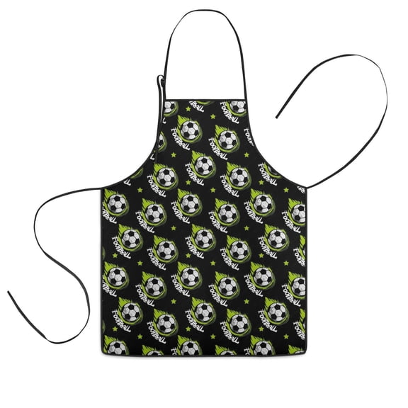 Black Soccer Balls with Green Elements Pattern Kids Aprons for Girls and Boys,Adjustable Neck Strap Toddler Aprons for Kids Cooking Baking