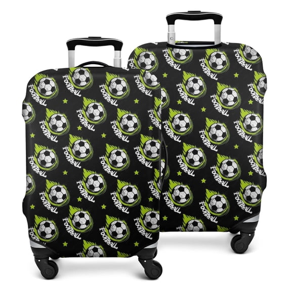 Black Soccer Balls with Green Elements Pattern Luggage Cover Fashion Suitcase Cover Baggage Covers Fit 25-28 Inch Luggage (Go Travel)