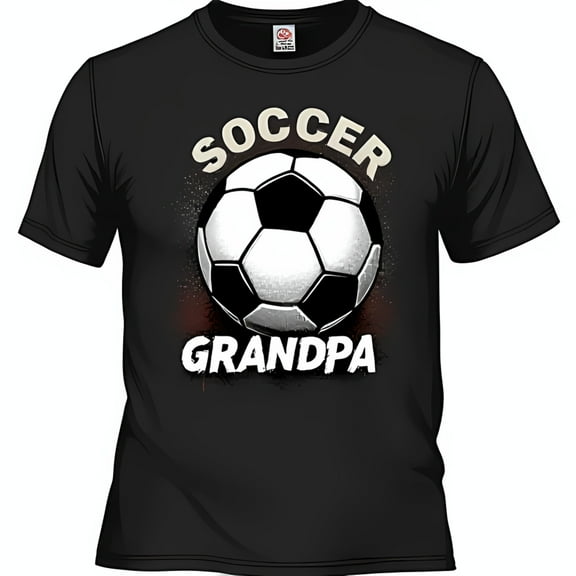 Black Soccer T-Shirt for Grandpa White Soccer Ball Graphic with Graffiti Font