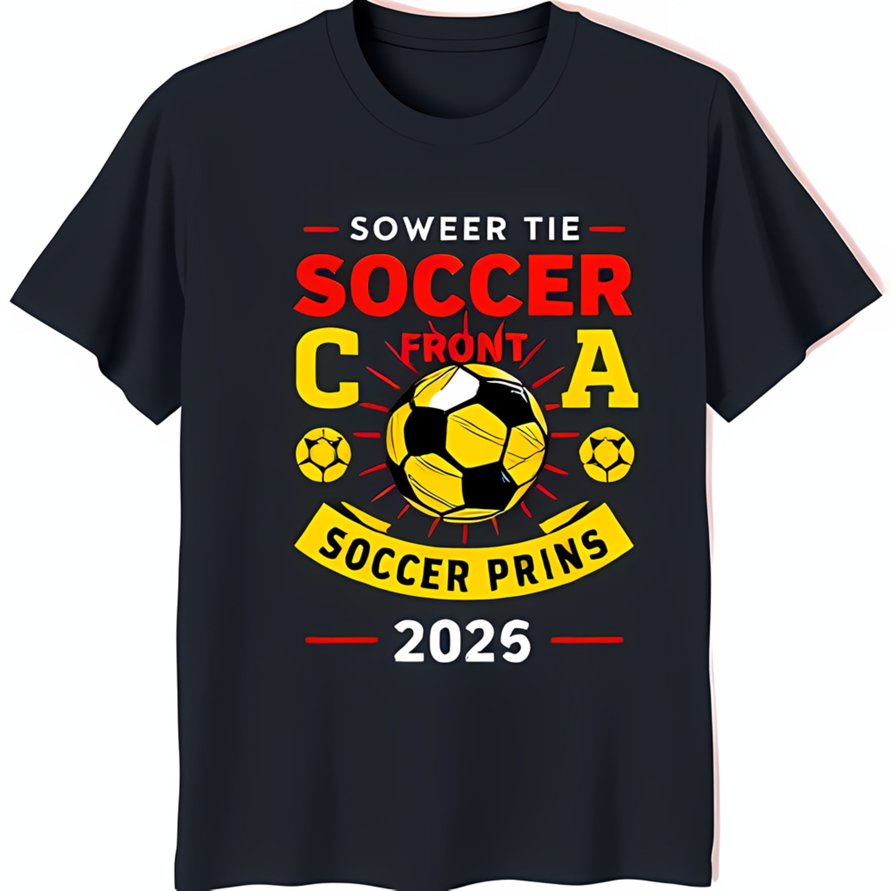 Black Soccer TShirt with Bold Soccer Ball Graphic & Fun Text 2025