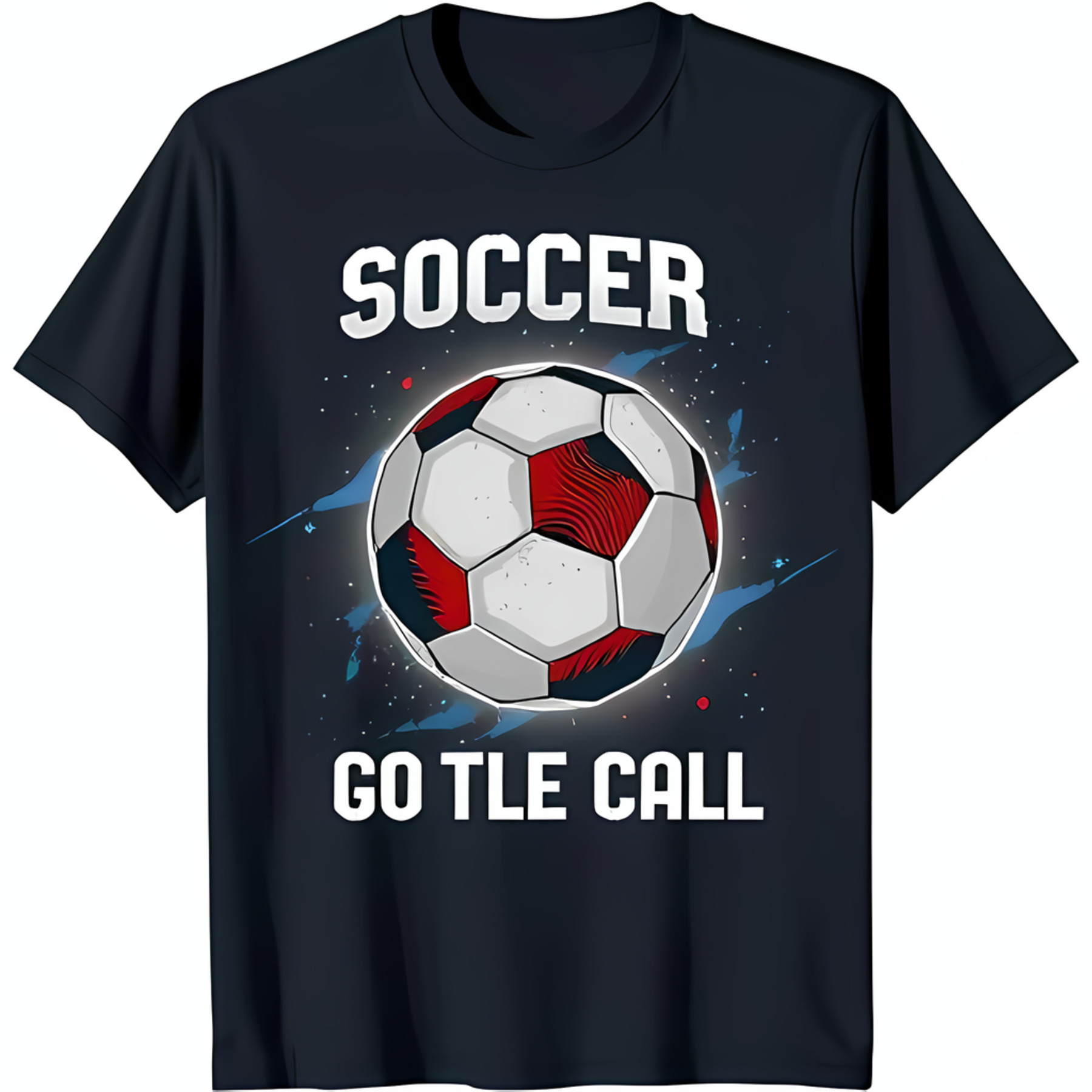Black Soccer TShirt with Red Outlined Soccer Ball & Space Background