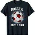 Black Soccer TShirt with Red Outlined Soccer Ball & Space Background