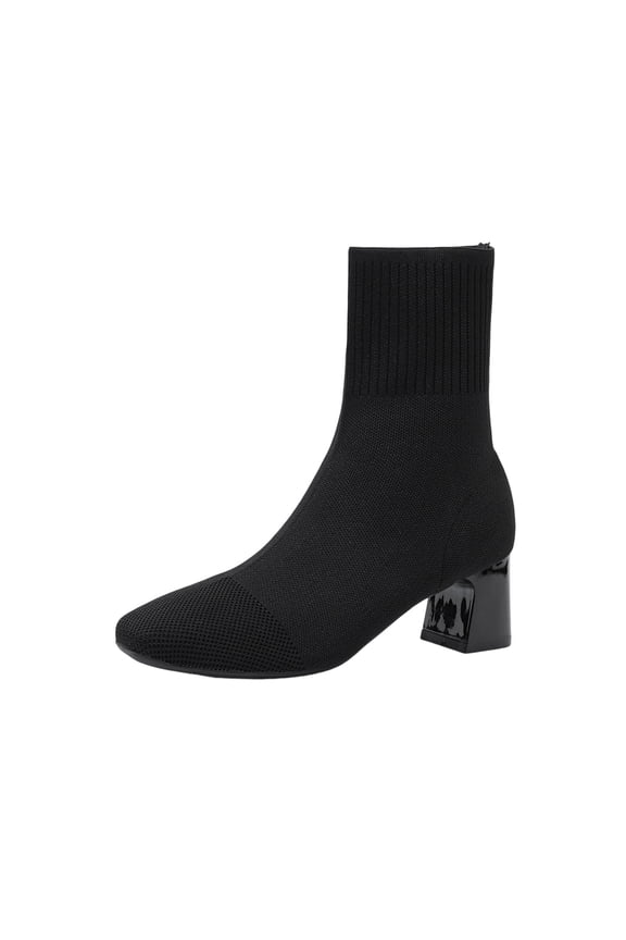 Black Sock Boots For Womens Knitted Elastic Ankle Pointed Toe High Heel Stylish Everyday Shoes For Casual Wear And Daily Activities Size 37