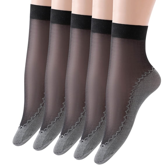 Black Socks 5 Pairs Women's Solid Patterned Cotton Bottom Non Slip Socks Breathable Invisible Socks Mid Tube Socks
