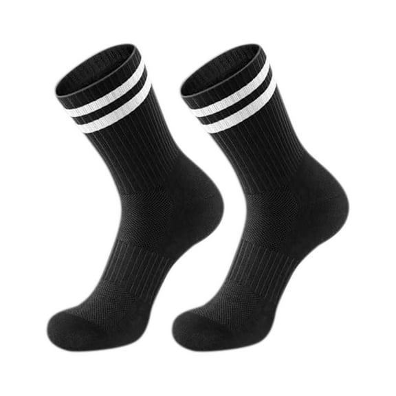 Black Socks Athletic Crew Socks With Classic Two Stripes Design For Sports School And Casual Wear Comfortable Breathable Cushioned Socks For And Polyester