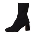 thumbnail image 1 of Black Socks Boots Women Knitted Design Round Toe Chunky Heel For Casual Winter Outfits, 1 of 7