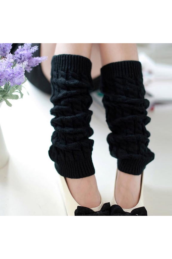 Black Socks Fashion Women Winter Warm Leg Warmers Knitted Crochet Long Socks Black