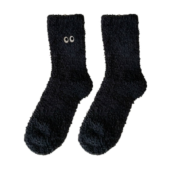 Black Socks Fuzzy Socks for Women Soft Fluffy Winter Cozy Slipper Socks Cute Plush Warm Home Sleep Socks for Christmas