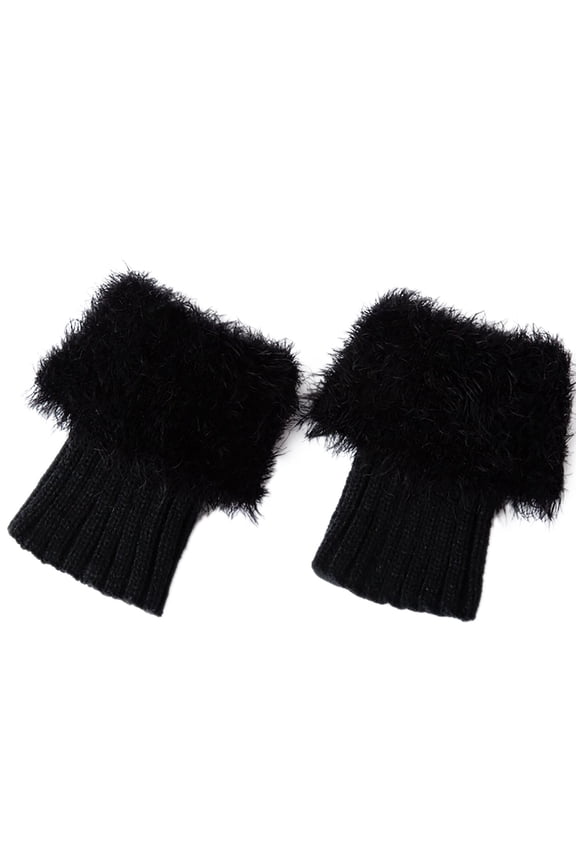 Black Socks Leg Warmers Knitted Wool Like Woolen Leg Warmers Short Flanges Solid Color Yarn Hosiery