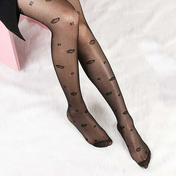 Black Socks Lip Pantyhose Print Mesh Thin Women's Stockings Sexy Socks