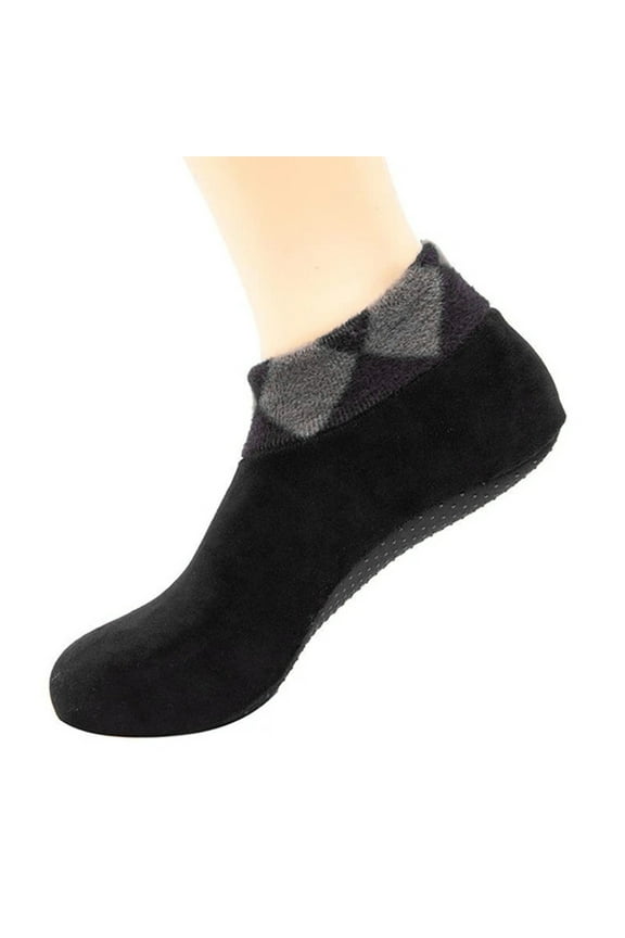 Black Socks Men's Winter Warm Double-faced Fleece Bed Sock Non Slip Slipper Floor Socks Hot