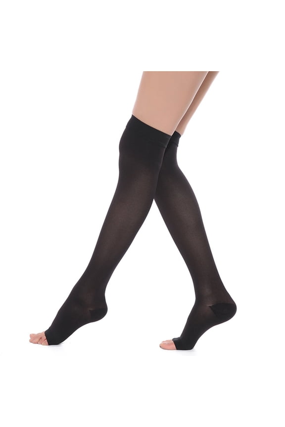 Black Socks Sheer Compression Stockings Thigh High Firm Support Stay Up Scilicone Band Open Toe Mid Round Open Toe High Stretch Socks for Small Leg Protectors Socks