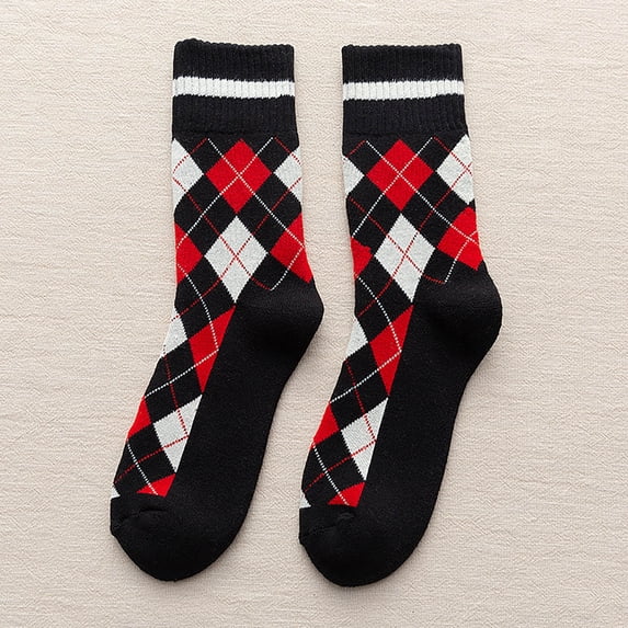 Black Socks Winter Men Socks Diamond Lattice Terry Middle Tube Stocking