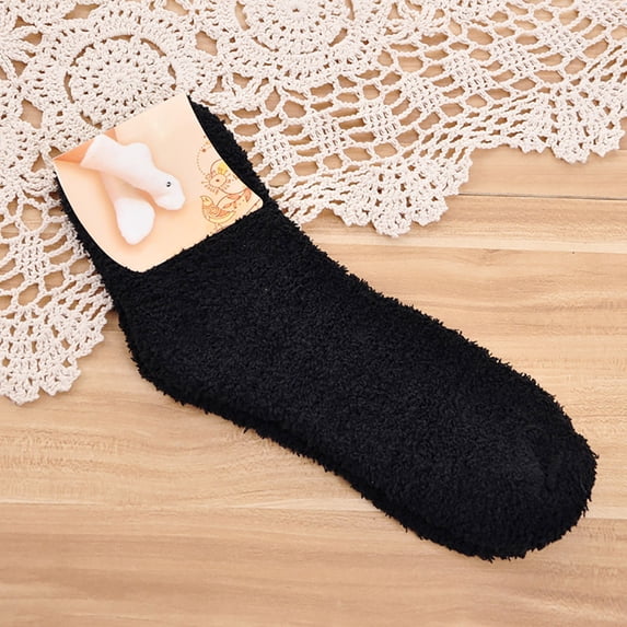 Black Socks Women Fuzzy Cozy Slipper Socks Warm Soft Winter Plush Home Sleeping Socks