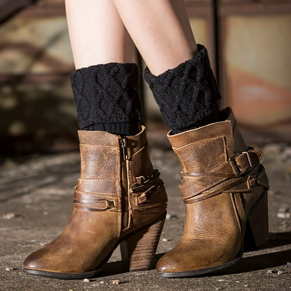 Black Socks Women Leg Warmers Knitted Wool Boot Cover Short Leg Warmers with Diamond Mesh