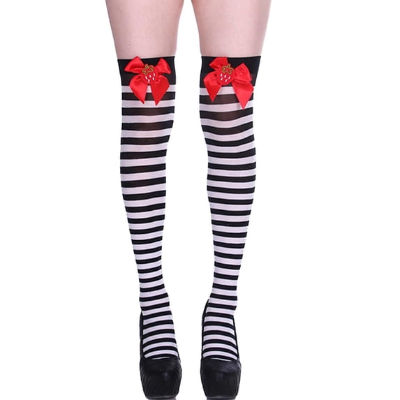 Black Socks Women Stripe Print Long Knee Socks Fancy Dress Funny Dress Up Props