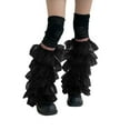 thumbnail image 1 of Black Socks Women's Gyaru Fluffy Leg WarmersGoth Leg Warmers Rib Knit Lolita Girls Boot Socks, 1 of 5