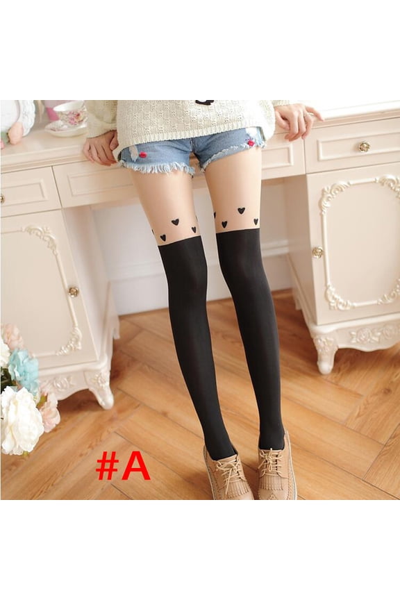 Black Socks Women's Non-slip Thigh High Over Knee Fake High Cylinder Stitching Silk Stocking