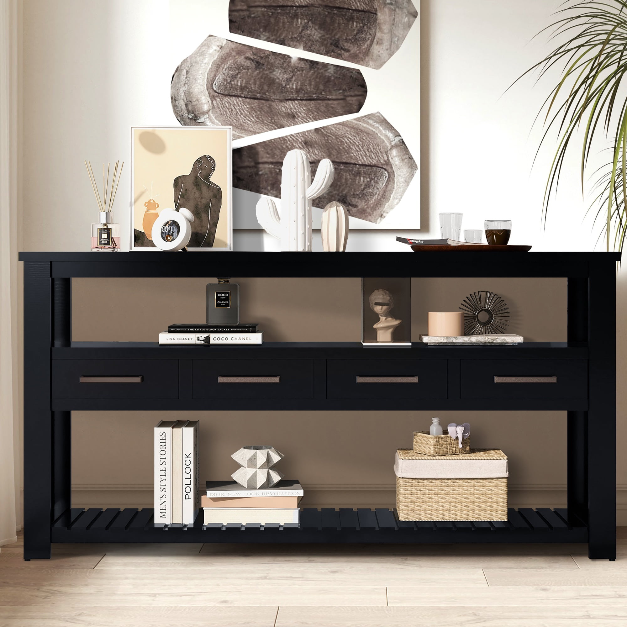 Black Sofa Side Table, Atumon Storage Console Table, Modern Entryway ...