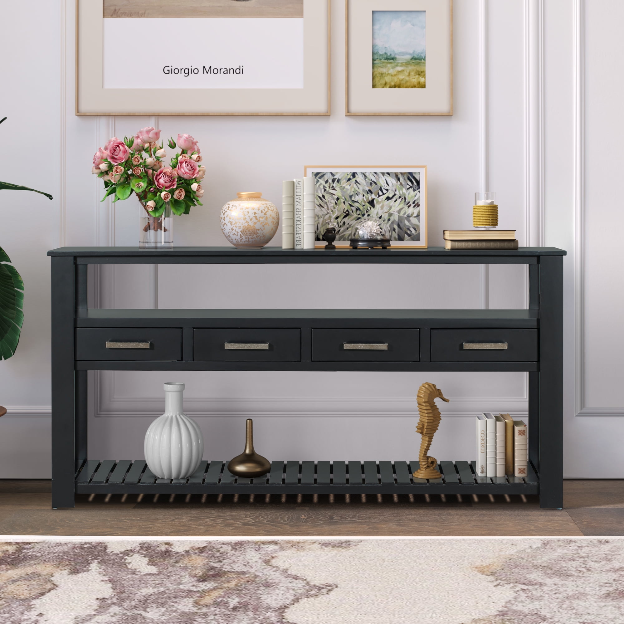 Black Sofa Side Table, Atumon Storage Console Table, Modern Entryway ...