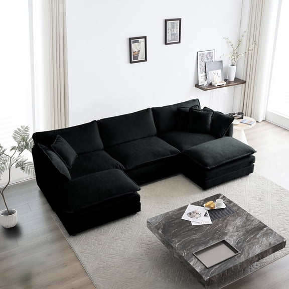 Black Sofa with Sturdy Solid Wood Frame / Durable for Long-Term Use