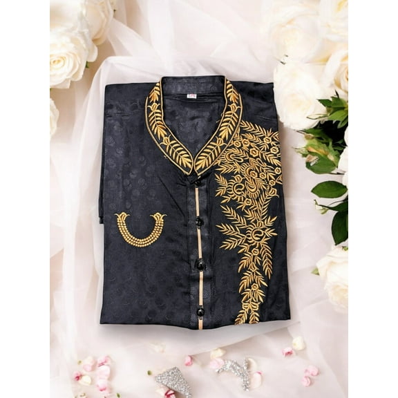 Black,Soft Cotton Traditional Boys Kurta, 017