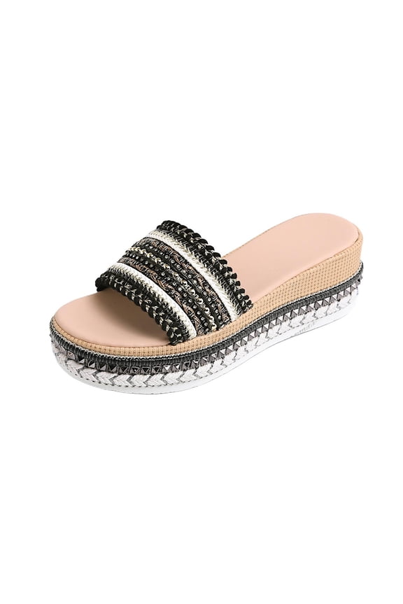 Black Soft Cushion Platform Sandals With Fish Mouth Opening And Casual Style For Spring Summer Walks