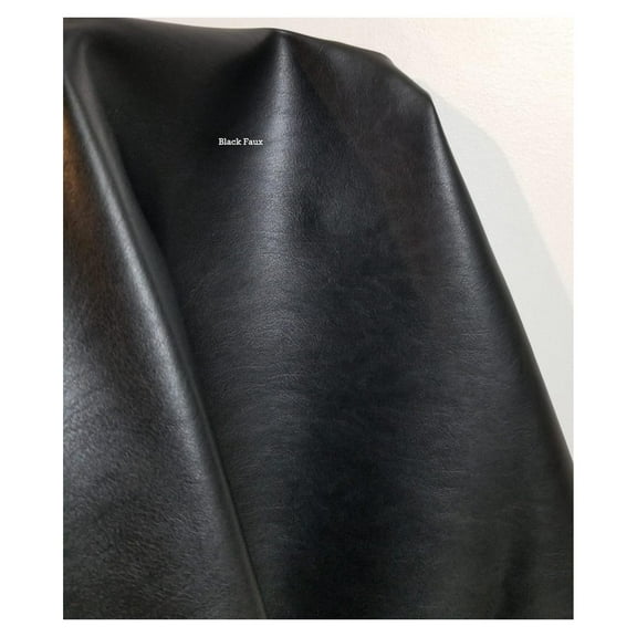 Black Soft Faux Leather Fabric PU (Peta Approved Vegan) Leather by The Yard Synthetic Pleather 0.9 mm Nappa Sold by The Yard Soft Smooth Upholstery (Black, by The Yard)