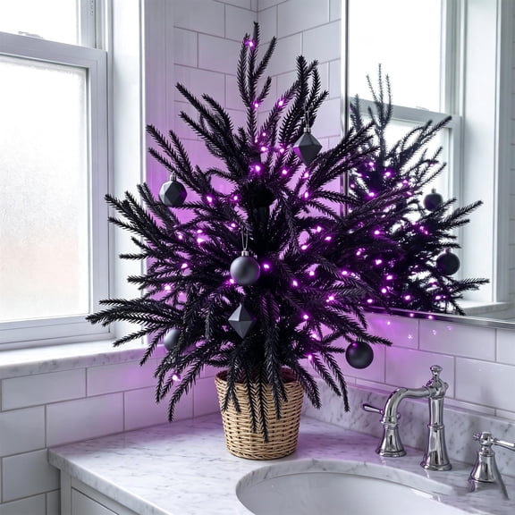 Black Soft Pine Needle Tree, Mini Halloween Tabletop Decor, Gothic Christmas Alternative, Dark Forest Centerpiece, Alternative Holiday Accent​