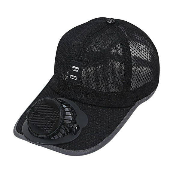 Black Solar Charging Fan Hat Breathable Mesh Sun Protection Portable For Summer #U9299
