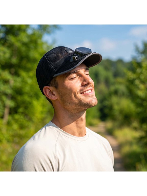 Black Solar Fan Baseball Cap 9.84*13.78 in, Breathable Hollow Mesh UV Protection Sun Hat With Adjustable Tilt Fan For Fishing Gardening Hiking Summer Outdoor Use