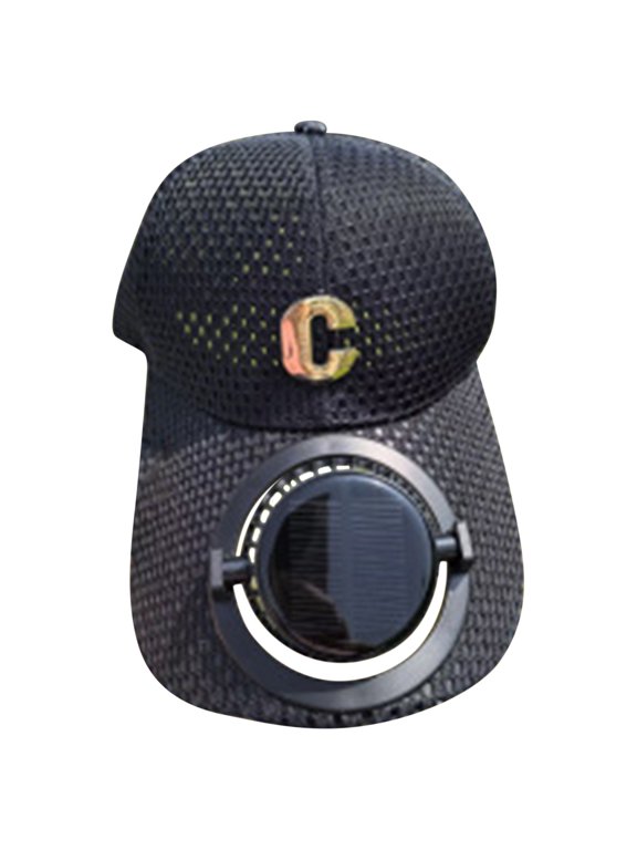 Black Solar Fan Hat For Men Outdoor Fishing Sun Cap With Usb Charging 3 Speed Adjustable Breeze Wide Brim Breathable Mesh 22.05-23.62 Inch Circumference Summer Sun Protection For Gardening