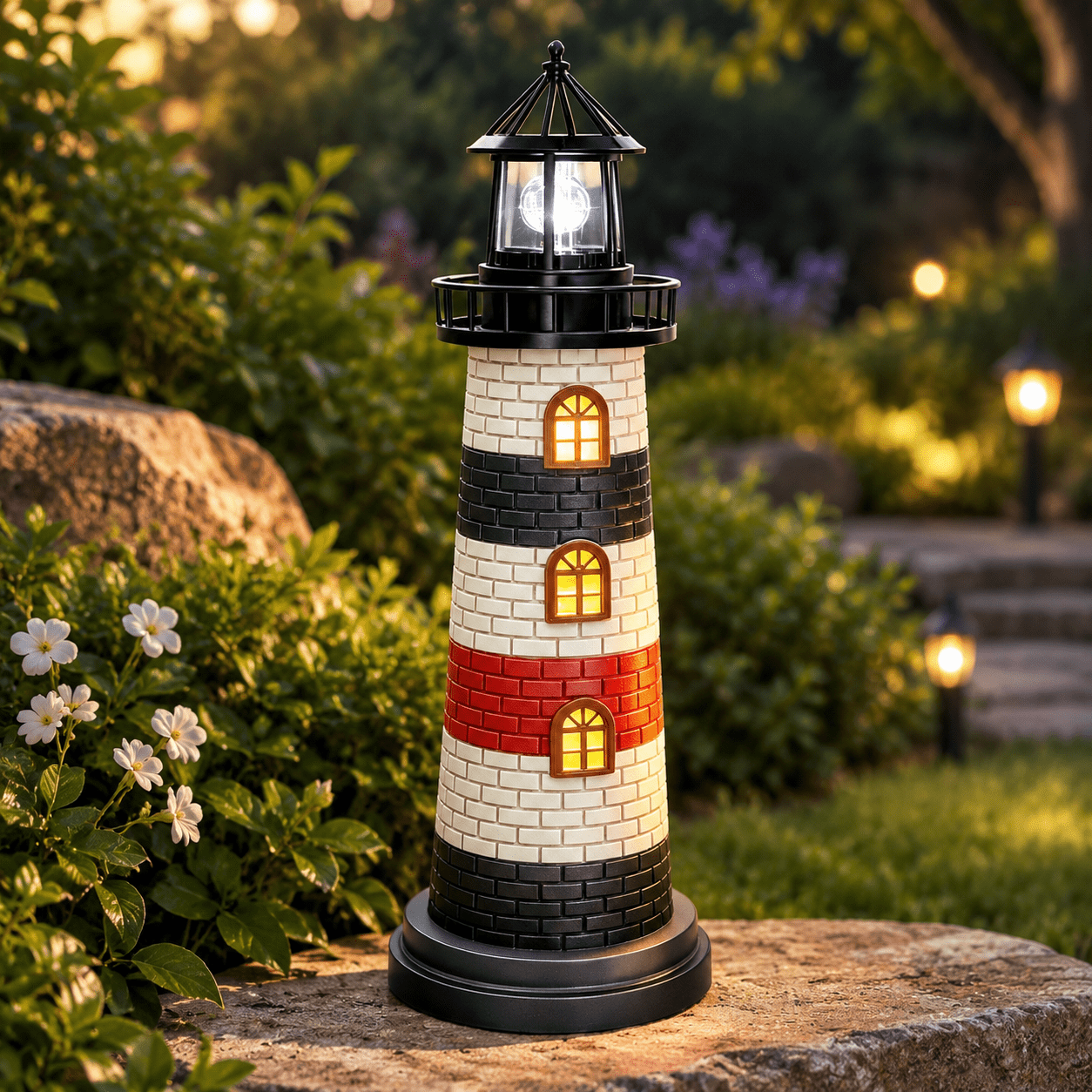 Solar Statue Black Solar Lighthouse Garden Statue, 10.35 x 7.76 x 7.72 Inches ...