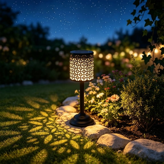 Black Solar Peony Wall Lantern, 10.2x3.9 Inch Hollow Metal Decorative Floral Lamp with Winged Details, Outdoor Garden Landscape Projection Light