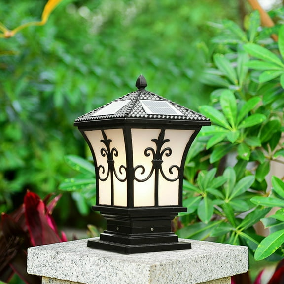 Black Solar Powered Outdoor LED Pillar Lamp Post Light Light Garden Lawn,Aluminum 85-265v