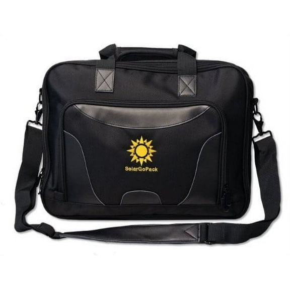 Black SolarGoPack Pro Briefcase - Solar Powered - 6.5 Watt SunPower Solar Panel - 10000 mAh Lithium Ion Battery