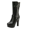 thumbnail image 1 of Black Solid Color Mid Calf Boots For Women With Belt Buckle And Platform Heel High Heel For A Fashionable Winter Look, 1 of 9