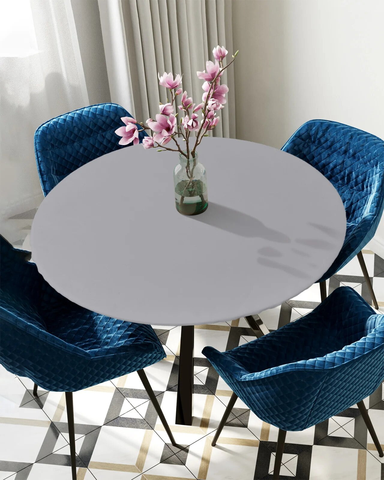 Black Solid Color Round Elastic Edged Table Cover Protector Cloth