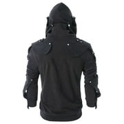 Black Solid Hoodies for Men with Designs Vintage Masked Rivets Sweatshirts with Pockets Waffle Knit Cosplay Costumes