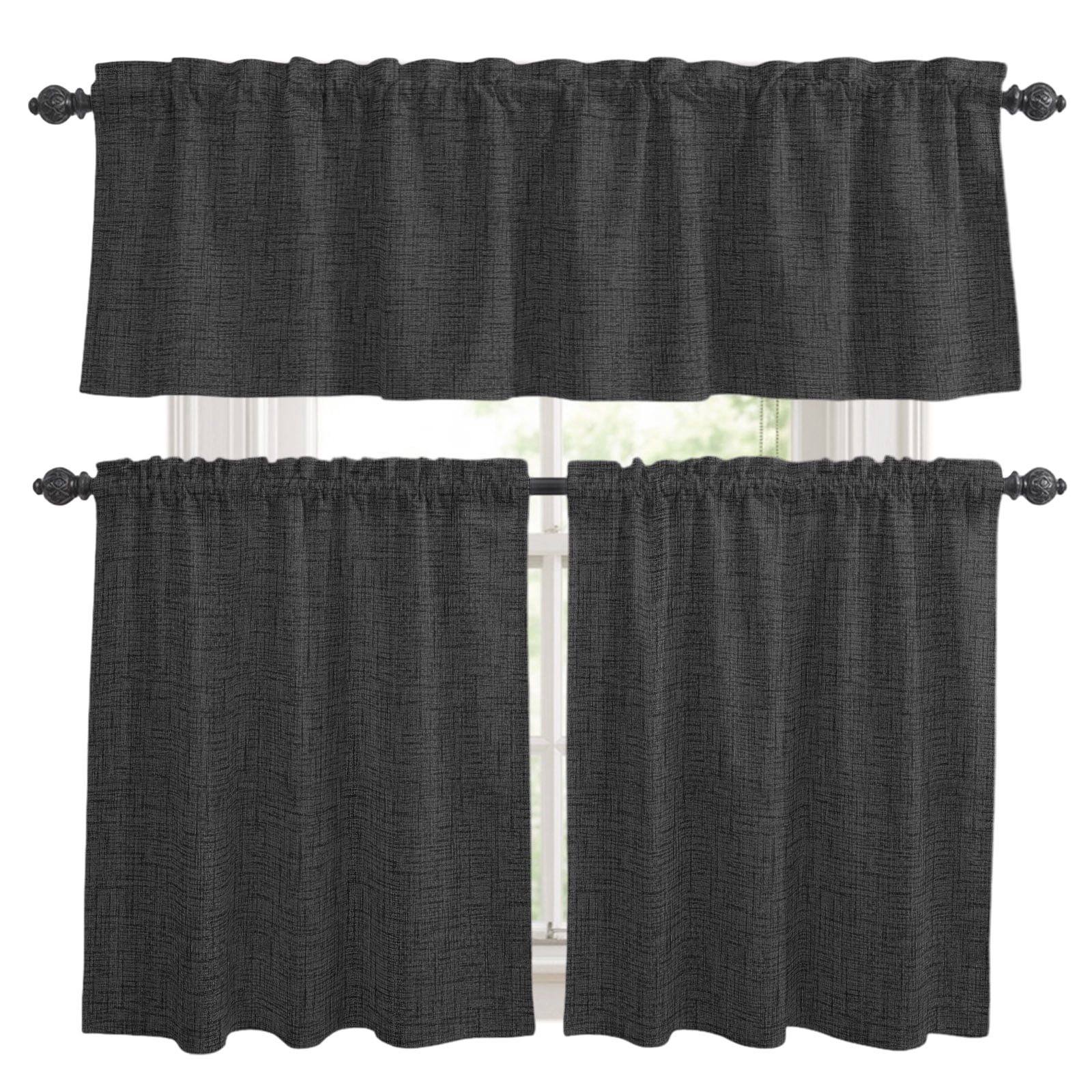 Curated visual reference: Easy Minimalist Kitchen Decor Small Space Reference: Black Solid Kitchen Curtains Set For Windows Minimalist Cloth
