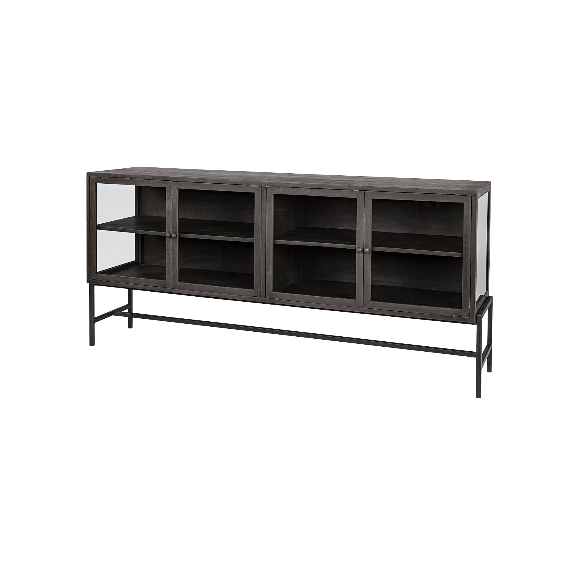 Black Mango Wood Sideboard with Glass Cabinet Doors