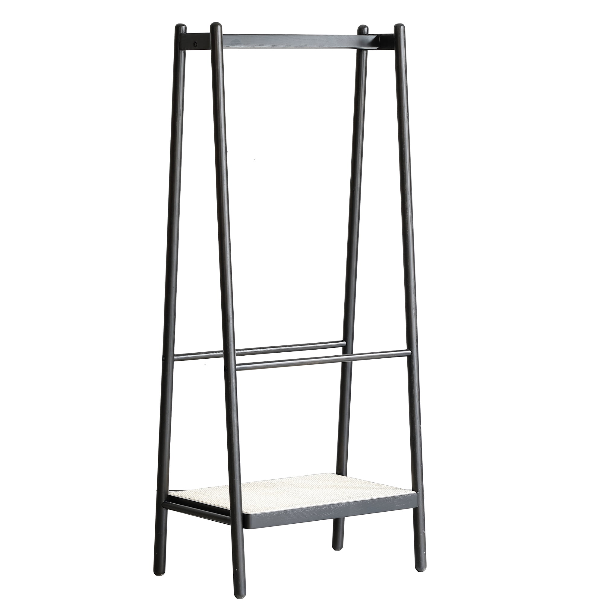 (Black) Solid Oak Wood Clothes Rack, Black Rattan Hanger Rack-clothes ...