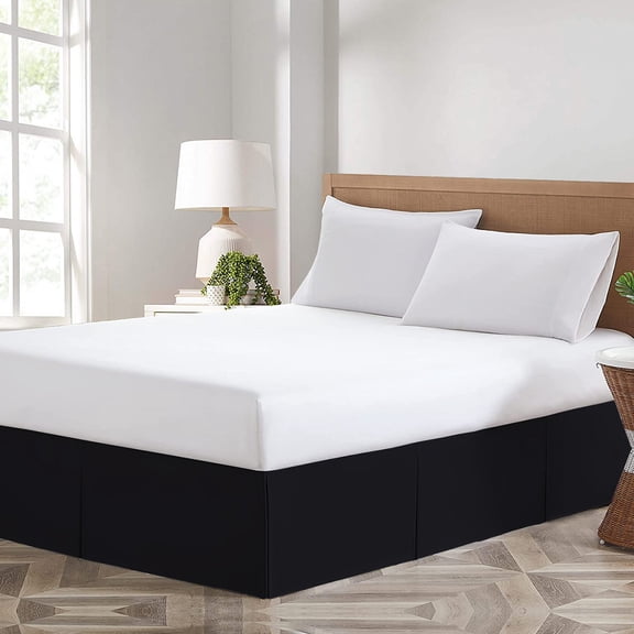 Black Solid Pleated Bed Skirt Short - King Size -11 Inch Drop Split Corner Pleated Bedskirts -Microfiber Box Pleated Bedskirts - Never Lift Your Mattress - Hotel Quality Bed Skirt