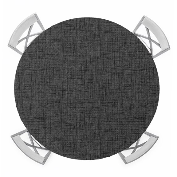 Black Solid Round Table Cover, Minimalist Cloth Industrial Slate Black Linen Texture Waterproof Fitted Tablecloths for 36"-44" Tables, Washable Picnic Table Cover for Camping Dining Indoor Outdoor