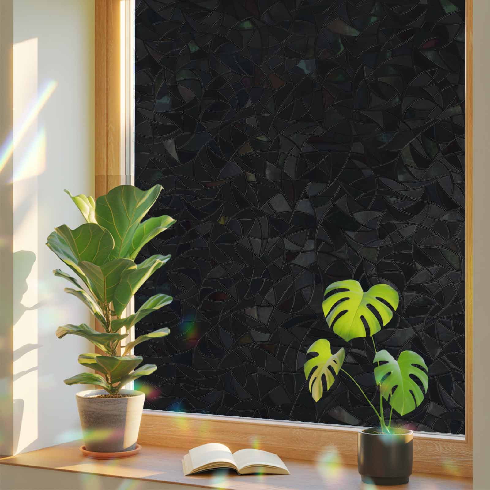 Black Solid Window Privacy Film, Color Stained Glass Rainbow Film ...