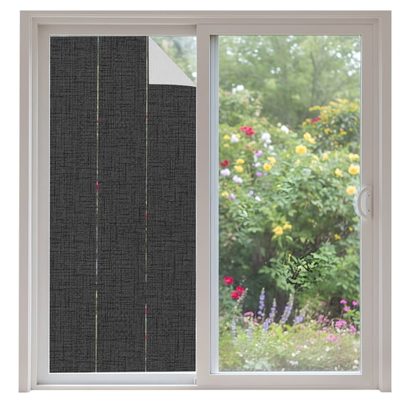 Black Solid Window Privacy Film, Minimalist Cloth Dark Gray Linen ...