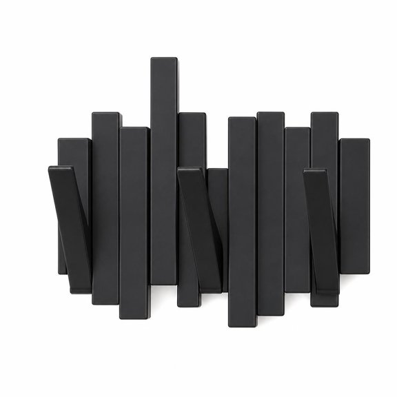 Black Solid Wood 3-Hook Piano Key Wall Rack, Flip-Down Coat Hooks for Entryway, Bedroom and Bathroom