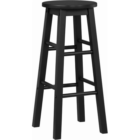 Black Solid Wood Backless Round Barstool 29 Inch Seat Height Modern Farmhouse